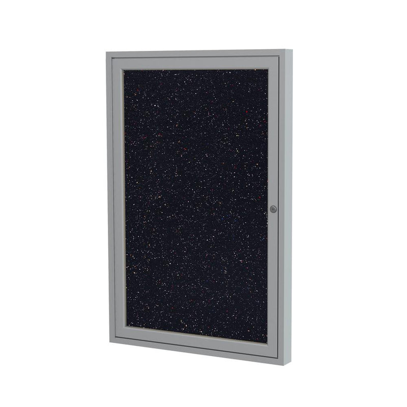 Ghent 1 Door Enclosed Recycled Rubber Bulletin Board with Satin Frame, 24 H x 18 W, Confetti