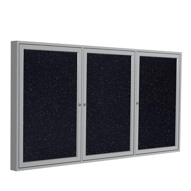 Ghent 3 Door Enclosed Recycled Rubber Bulletin Board with Satin Frame, 3'H x 6'W, Confetti