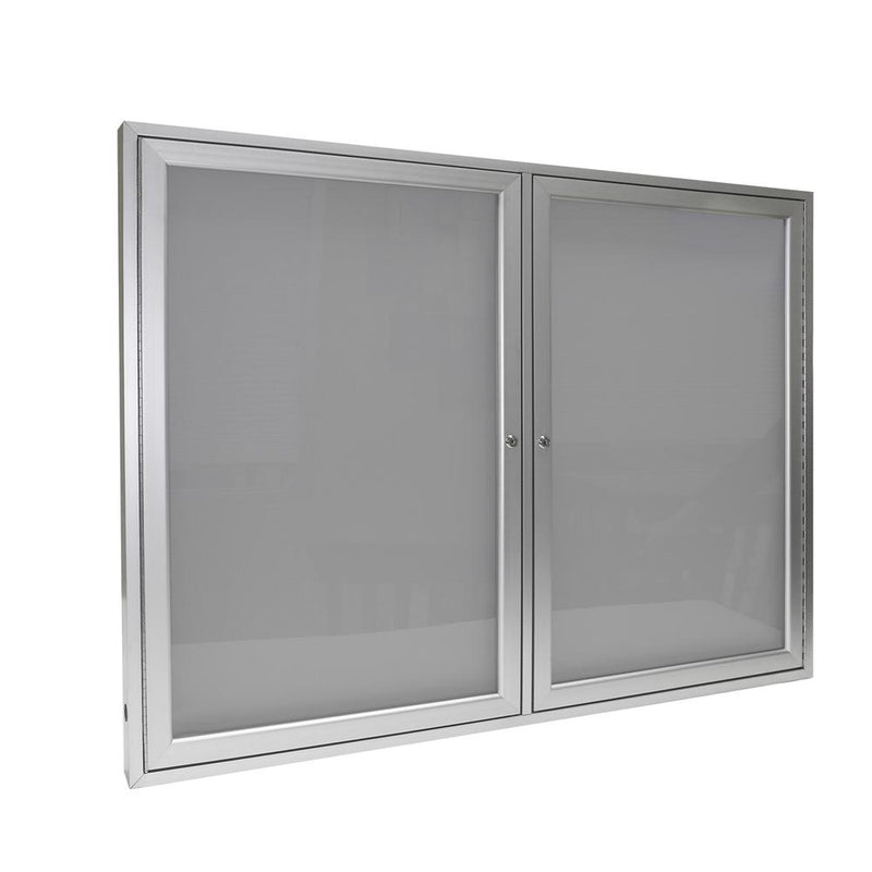 Ghent 2 Door Enclosed Vinyl Bulletin Board with Satin Frame, 3'H x 4'W, Silver