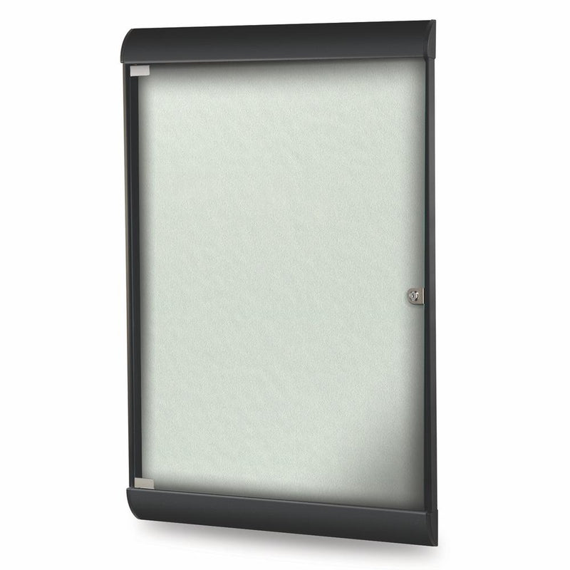 Ghent Silhouette 1 Door Enclosed Vinyl Bulletin Board with Black Frame, 4'H x 2'W, Silver