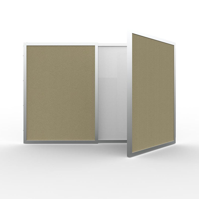 VisuALL PC Whiteboard Cabinet with Fabric Bulletin Board Exterior Doors, Beige