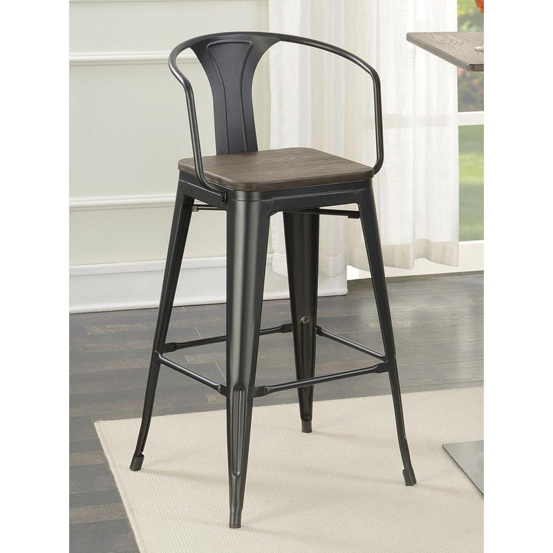 Cavalier Wooden Seat Bar Stools Dark Elm and Matte Black (Set of 2)