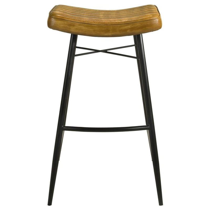 Upholstered Saddle Seat Backless Bar Stool Antique Camel and Black (Set of 2)