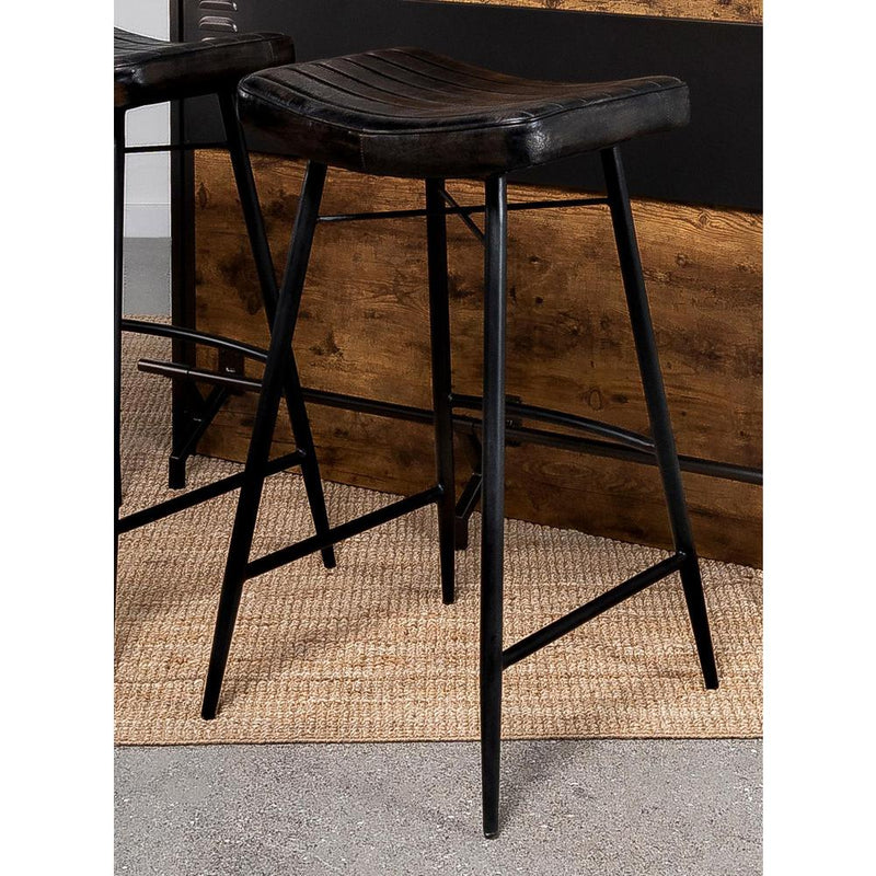 Upholstered Saddle Seat Backless Bar Stool Antique Espresso and Black (Set of 2)