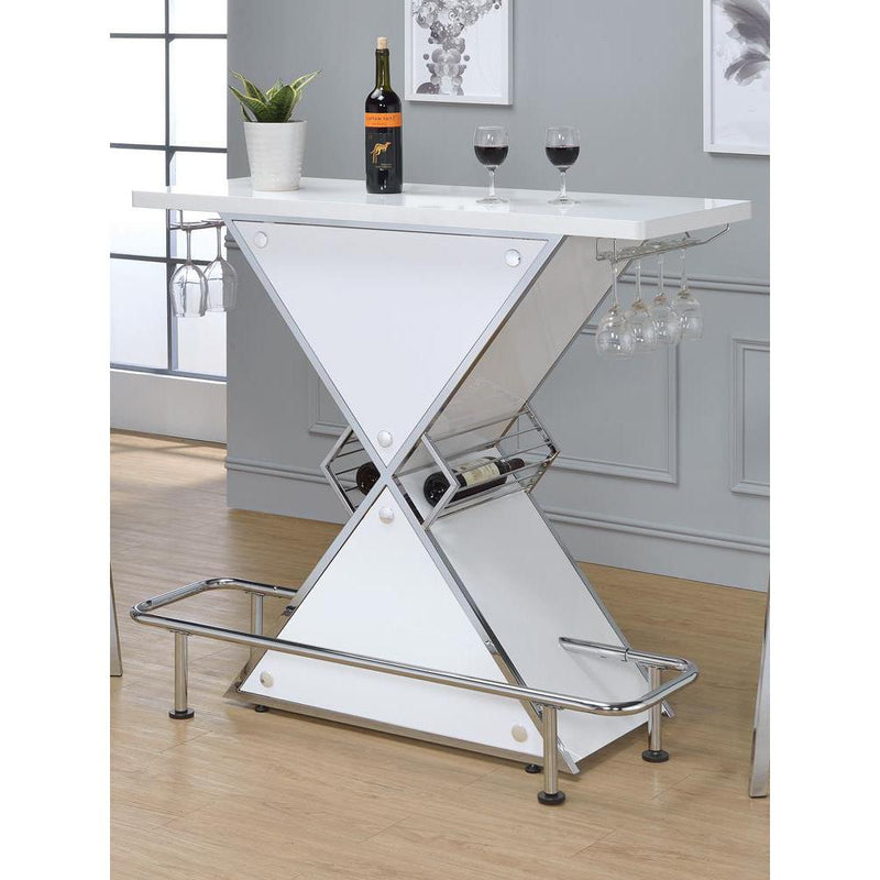 Atoka X-shaped Bar Unit with Wine Bottle Storage Glossy White