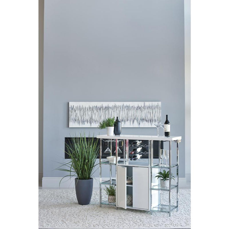 Gallimore 2-door Bar Cabinet with Glass Shelf High Glossy White and Chrome