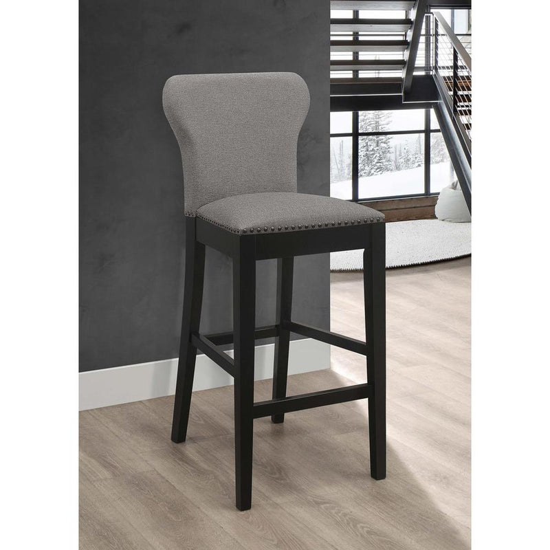 Upholstered Solid Back Bar Stools with Nailhead Trim (Set of 2) Grey and Black