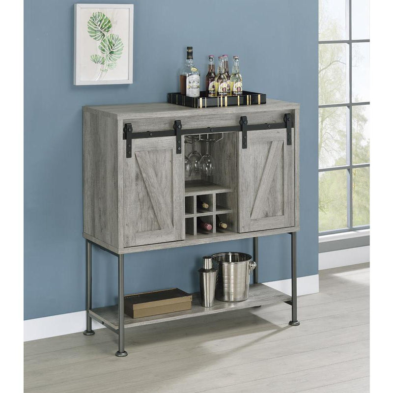 Claremont Sliding Door Bar Cabinet with Lower Shelf Grey Driftwood