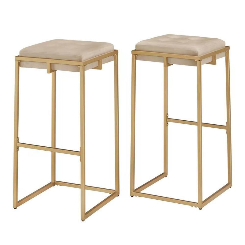 Nadia Square Padded Seat Bar Stool (Set of 2) Beige and Gold