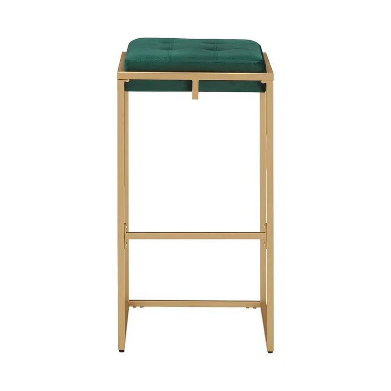 Nadia Square Padded Seat Bar Stool (Set of 2) Hunter Green and Gold