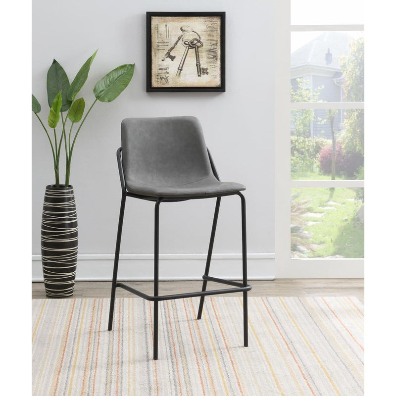 Earnest Solid Back Upholstered Bar Stools Grey and Black (Set of 2)