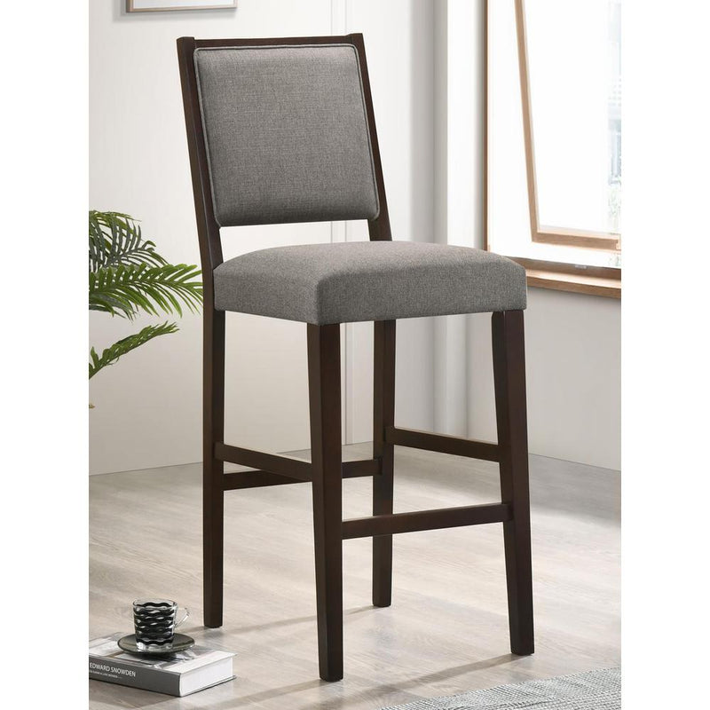 Upholstered Open Back Bar Stools with Footrest (Set of 2) Grey and Espresso