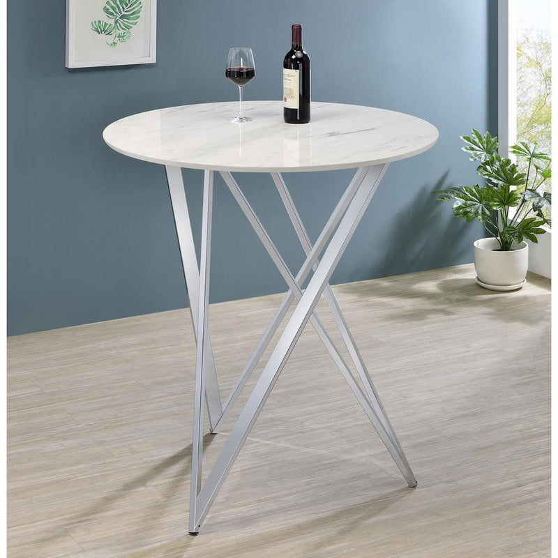 Bexter Faux Marble Round Top Bar Table White and Chrome