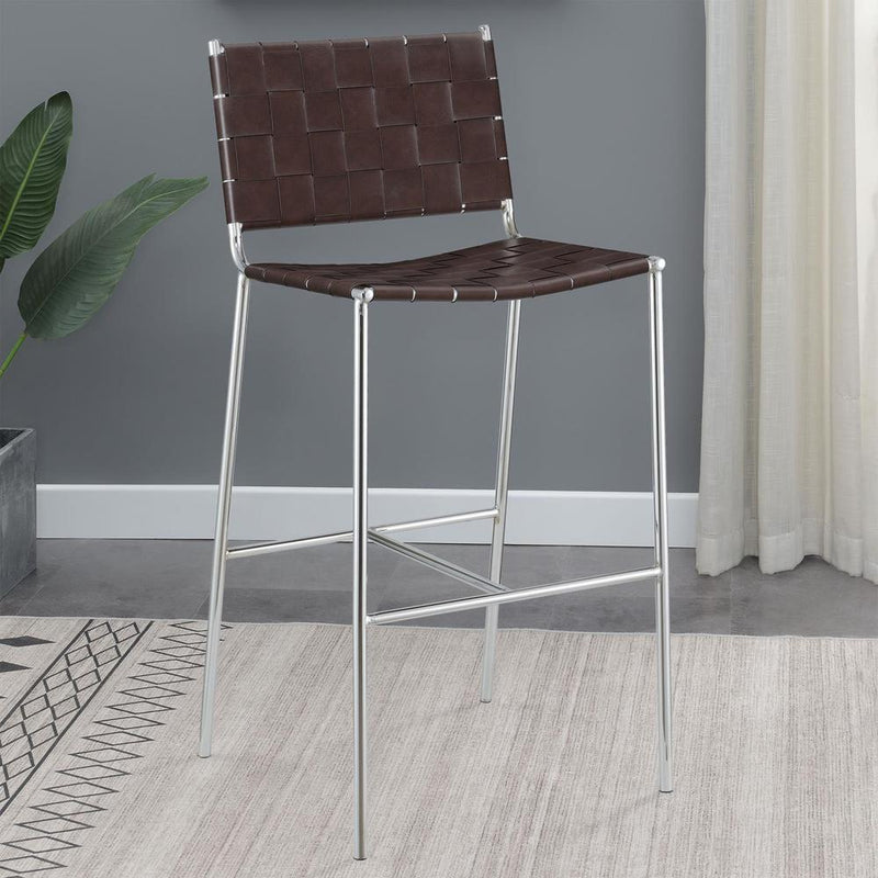 Adelaide Upholstered Bar Stool with Open Back Brown and Chrome