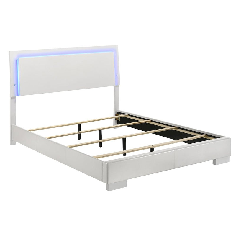 Felicity Wood Queen LED Panel Bed White High Gloss