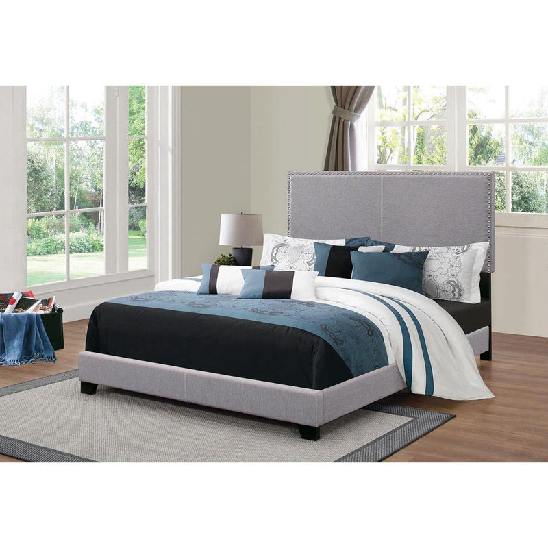 Boyd Eastern King Upholstered Bed with Nailhead Trim Grey