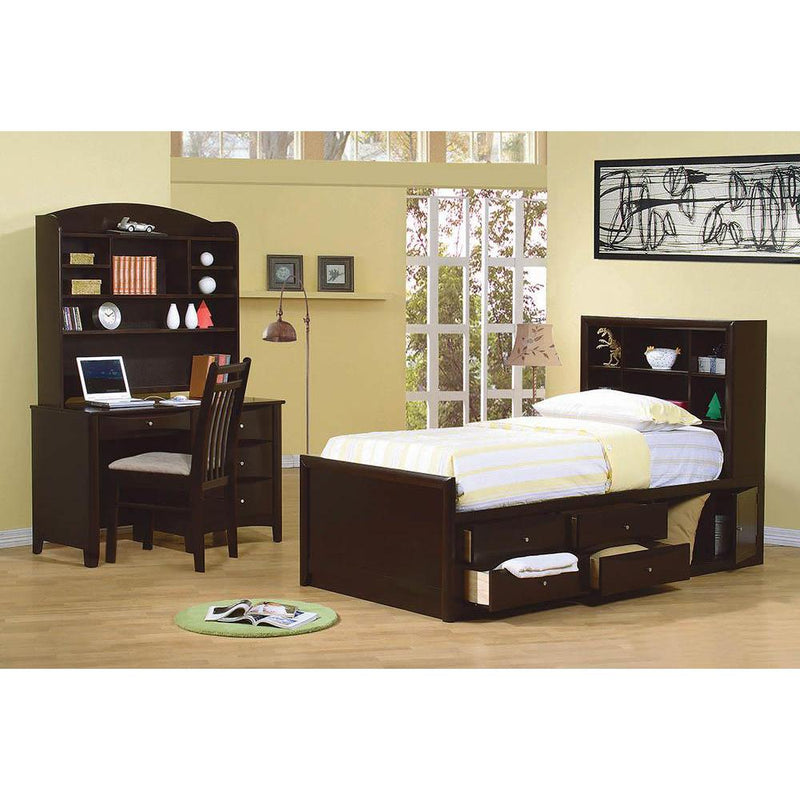 Phoenix Twin Bookcase Bed with Underbed Storage Cappuccino