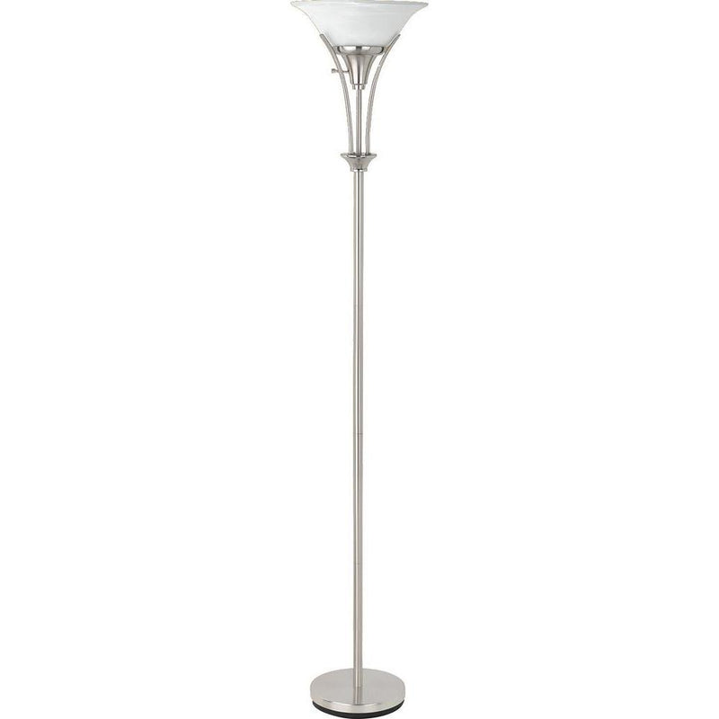 Archie Floor Lamp with Frosted Ribbed Shade Brushed Steel