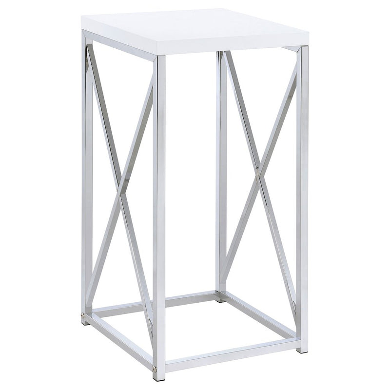 Edmund Square Accent Side Table White High Gloss and Chrome