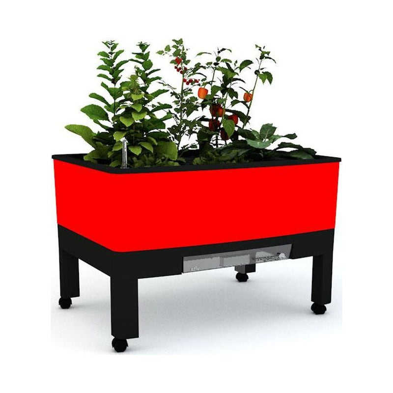 Red Mobile 33.5 in x 24.25 in x 23 in Self Watering Raised Garden on Wheels