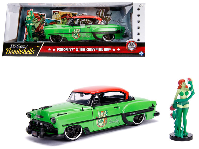 1953 Chevrolet Bel Air Green and Red Top with Poison Ivy Diecast Figure DC Comics Bombshells Series 1/24 Diecast Model Car by Jada