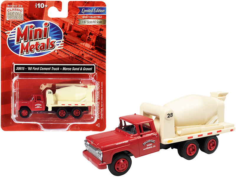 1960 Ford Cement Mixer Truck Morse Sand and Gravel Red and Cream 1/87 (HO) Scale Model by Classic Metal Works