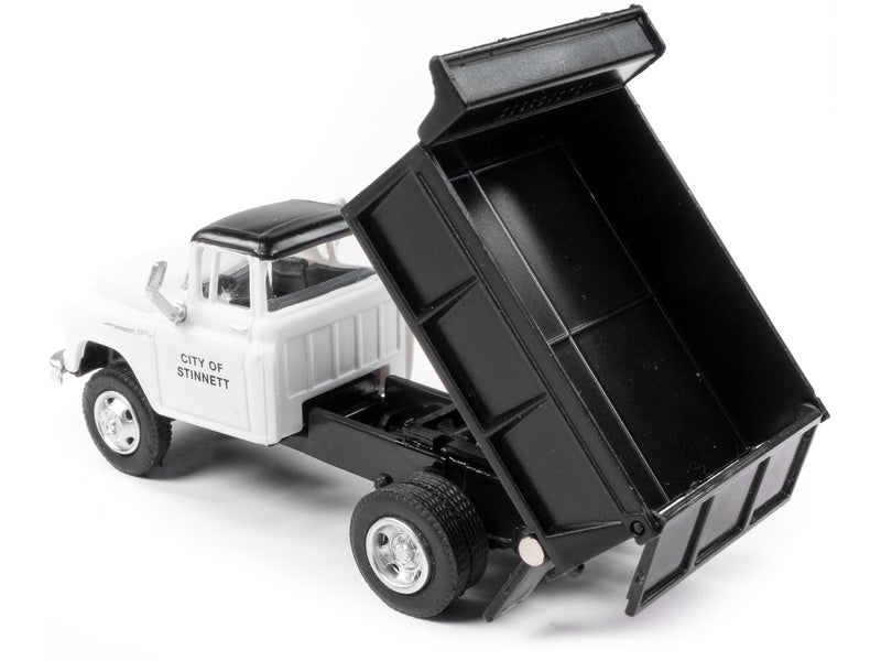 1955 Chevrolet Dump Truck White with Black Top City of Stinnet Public Works 1/87 (HO) Scale Model by Classic Metal Works