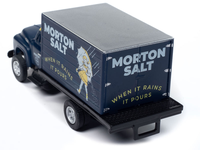 1954 Ford Box Truck Dark Blue with Yellow Top Morton Salt Mini Metals Series 1/87 (HO) Scale Model Car by Classic Metal Works