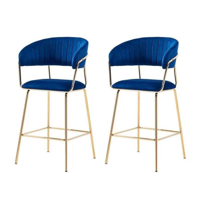 Best Master Furniture Bellai 29" Velvet Bar Stool in Blue (Set of 2)