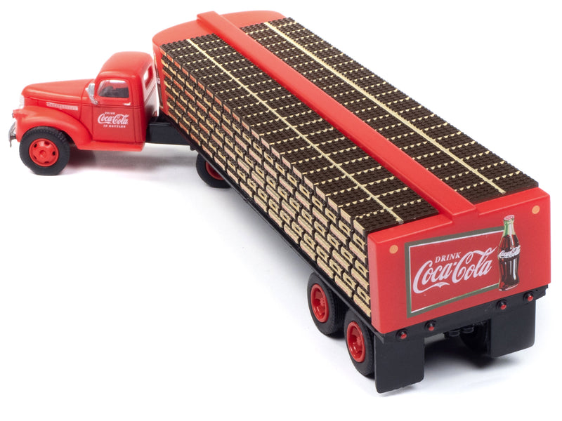 1941-1946 Chevrolet Tractor Red with Flatbed Bottle Trailer Coca-Cola Mini Metals Series 1/87 (HO) Scale Model Car by Classic Metal Works