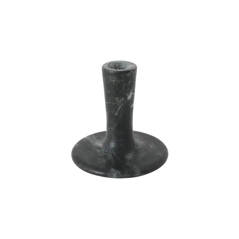 East Short Candle Holder Black Veined Marble