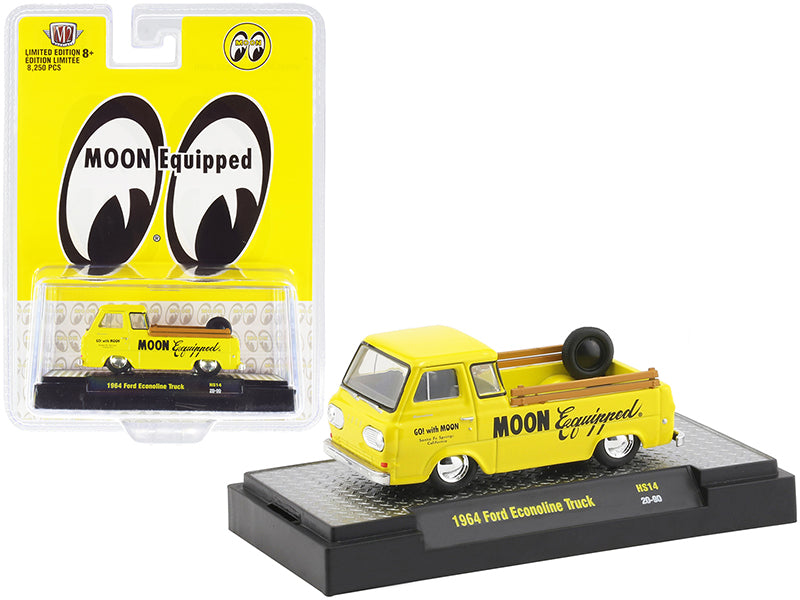 1964 Ford Econoline Pickup Truck Moon Equipped Bright Yellow Limited Edition to 8250 pieces Worldwide 1/64 Diecast Model Car by M2 Machines