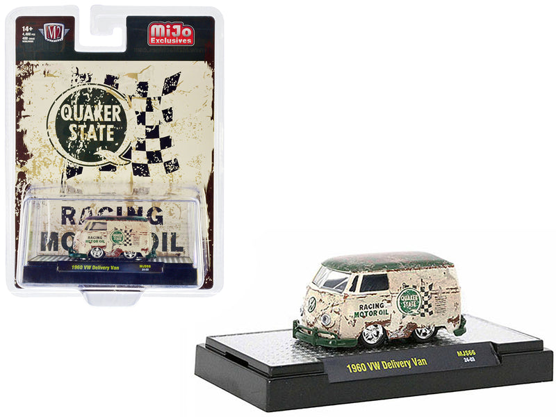 1960 Volkswagen Delivery Van Beige with Green Top (Weathered) Quaker State Limited Edition to 4400 pieces Worldwide 1/64 Diecast Model by M2 Machines