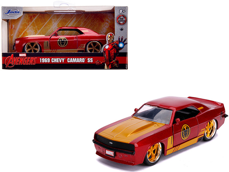 1969 Chevrolet Camaro SS Red Metallic and Gold Iron Man Avengers Marvel Series 1/32 Diecast Model Car by Jada