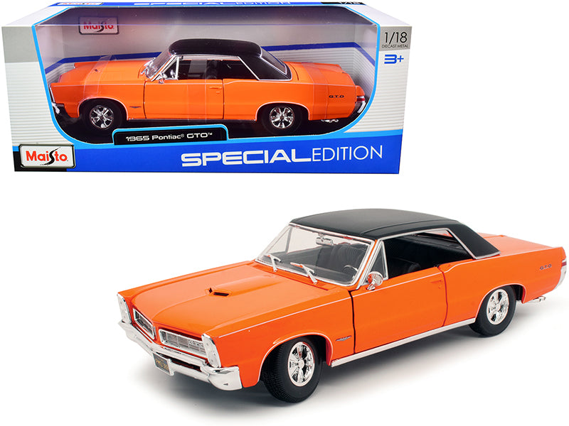 1965 Pontiac GTO Hurst Orange with Black Top and White Stripes Special Edition 1/18 Diecast Model Car by Maisto