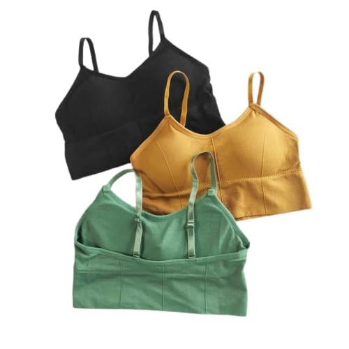 QUEEN SHE Women Cotton Padded Bra Combo Pack of 3 | Soft Comfortable Everyday Bra Stretchable Non-Wired Lightweight Bra for Daily Wear (in, Numeric, 26, Free Size, 26, Regular, Black-Yellow-Grey)