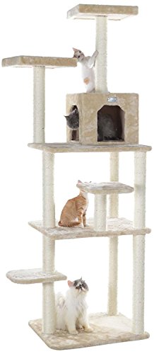 GleePet GP78740821 74-Inch Real Wood Cat Tree With Seven Levels, Beige