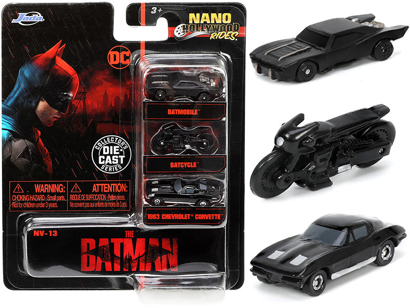 The Batman (2022) Movie 3 piece Set DC Comics Nano Hollywood Rides Series Diecast Model Cars by Jada