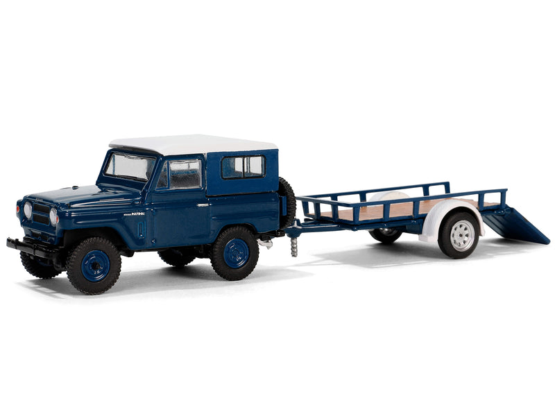 1961 Nissan Patrol Blue with White Top and Utility Trailer Hitch & Tow Series 31 1/64 Diecast Model Car by Greenlight