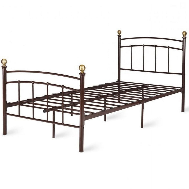 Dark Brown Gold Tops Metal Platform Bed in Twin Size