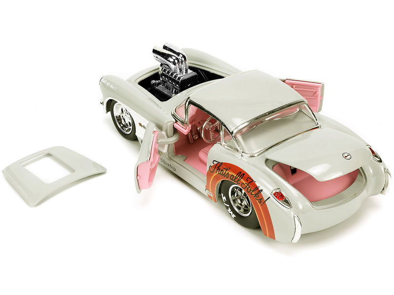 1957 Chevrolet Corvette Beige with Pink Interior with Bugs Bunny Figure Looney Tunes Hollywood Rides Series 1/24 Diecast Model Car by Jada