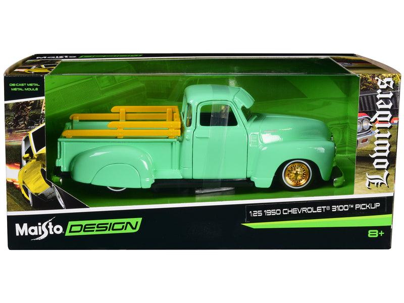 1950 Chevrolet 3100 Pickup Truck Lowrider Light Green with Gold Wheels Lowriders Series 1/24 Diecast Model Car by Maisto