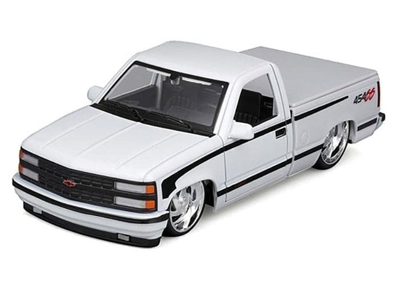 1993 Chevrolet 454 SS Pickup Truck White with Black Stripes "Lowriders" "Maisto Design" Series 1/24 Diecast Model Car by Maisto