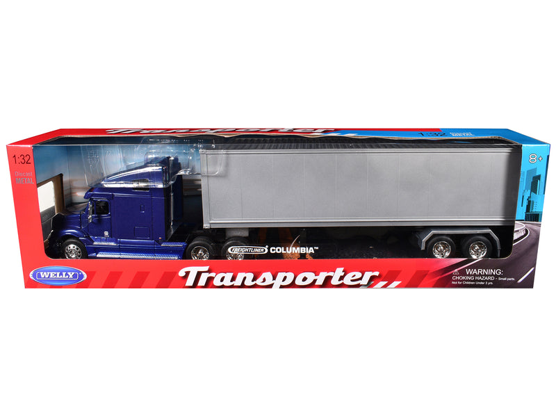 Freightliner Columbia Truck Blue with Gray Container 1/32 Diecast Model by Welly