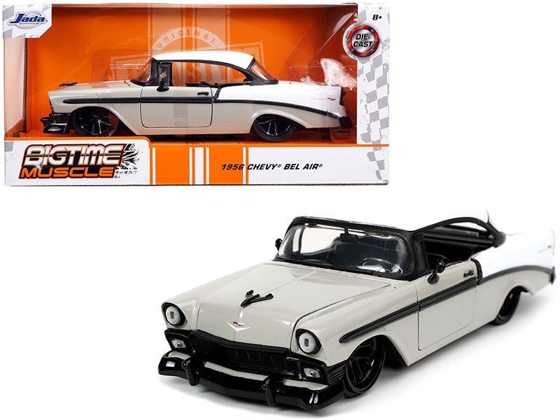 1956 Chevrolet Bel Air Gray and White Bigtime Muscle 1/24 Diecast Model Car by Jada