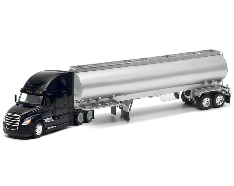 Freightliner Cascadia Truck Black with Silver Tanker Trailer "Transporter" Series 1/32 Diecast Model by Welly