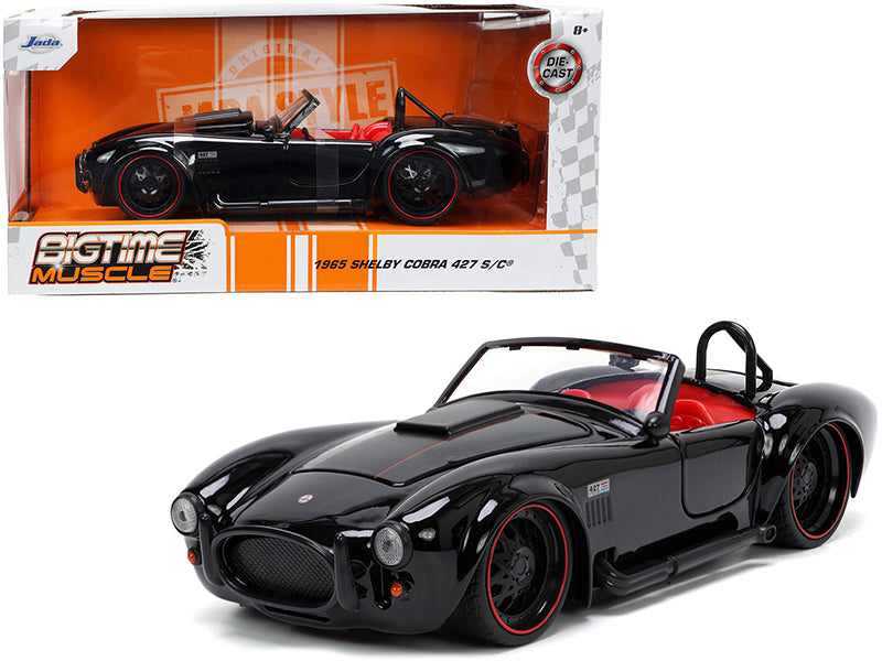 1965 Shelby Cobra 427 S/C Black with Matt Black and Red Stripes and Red Interior Bigtime Muscle Series 1/24 Diecast Model Car by Jada