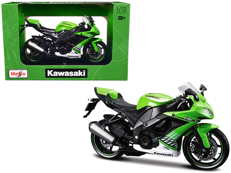 2010 Kawasaki Ninja ZX-10R Green with Plastic Display Stand 1/12 Diecast Motorcycle Model by Maisto