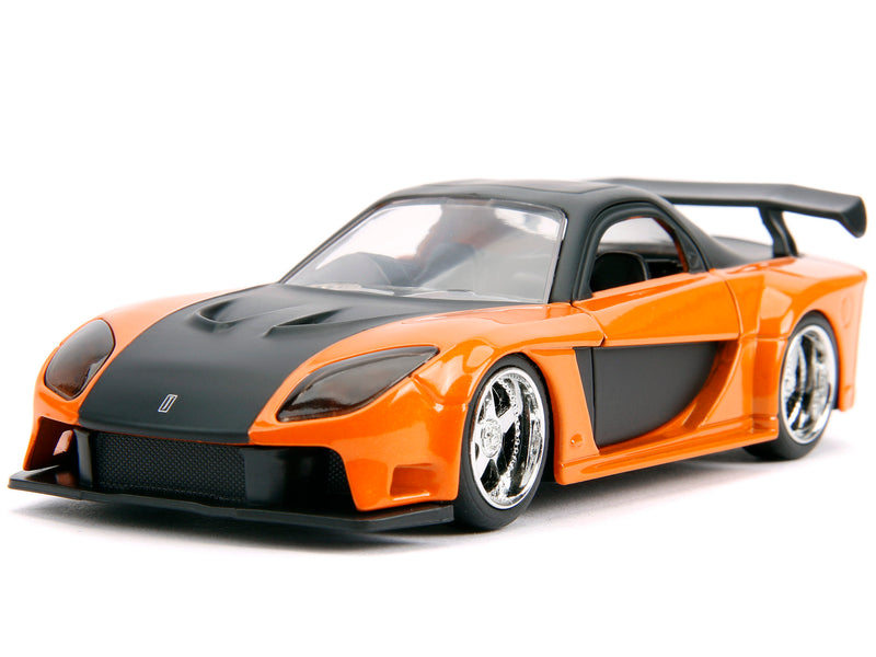 Han's Mazda RX-7 Orange Metallic and Matt Black and Toyota GR Supra Orange Metallic with Black Hood Set of 2 pieces "Fast & Furious" Series 1/32 Diecast Model Cars by Jada