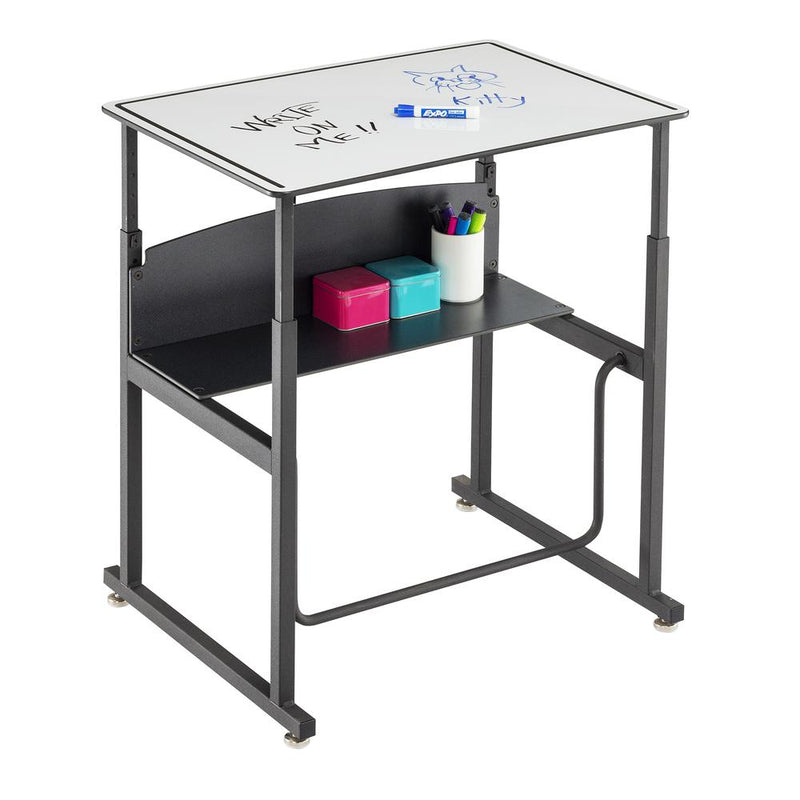 AlphaBetter® Adjustable-Height Stand-Up Desk, 28 x 20" Premium or Dry Erase Top and Swinging Footrest Bar - DryErase